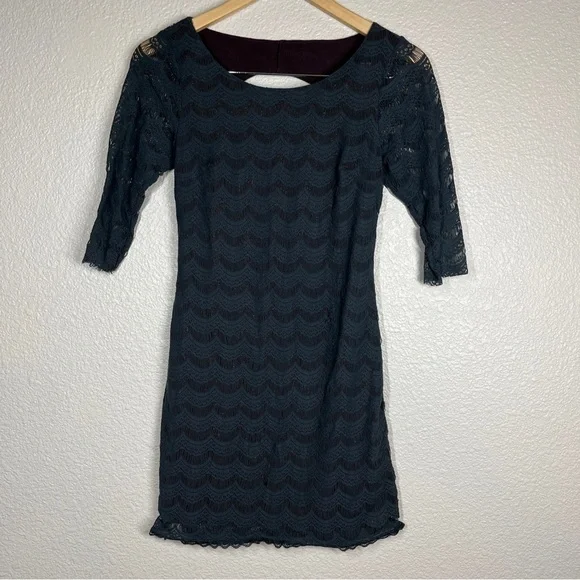 🔴 5 for $25! Free People Mini Dress Holly's Lace Bodycon Scalloped Sz‎ XS - Picture 2 of 9